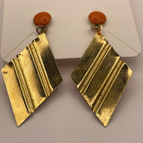 1980โs Orange Enameled Metal Dangle Earrings (F122) - Picture 4 of 6